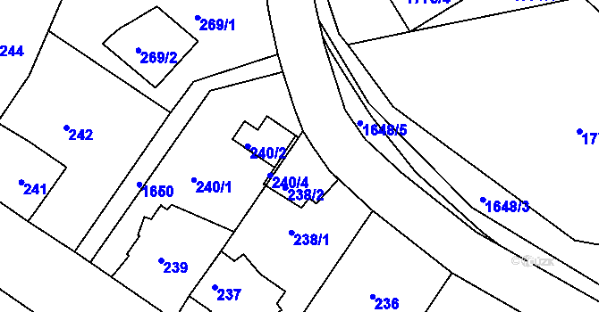 Parcela st. 238/2 v KÚ Hlubočepy, Katastrální mapa