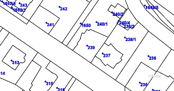 Parcela st. 239 v KÚ Hlubočepy, Katastrální mapa