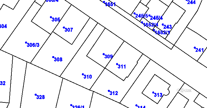 Parcela st. 309 v KÚ Hlubočepy, Katastrální mapa