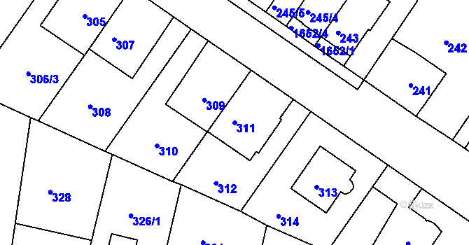 Parcela st. 311 v KÚ Hlubočepy, Katastrální mapa