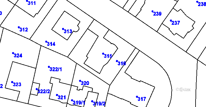 Parcela st. 315 v KÚ Hlubočepy, Katastrální mapa
