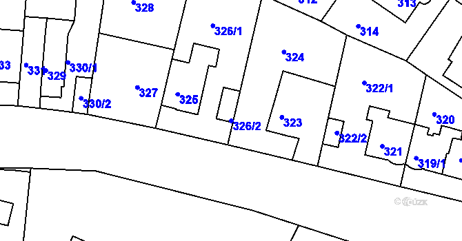 Parcela st. 326/2 v KÚ Hlubočepy, Katastrální mapa