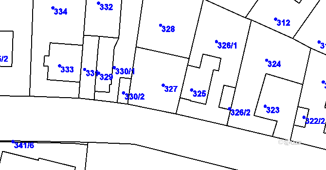 Parcela st. 327 v KÚ Hlubočepy, Katastrální mapa