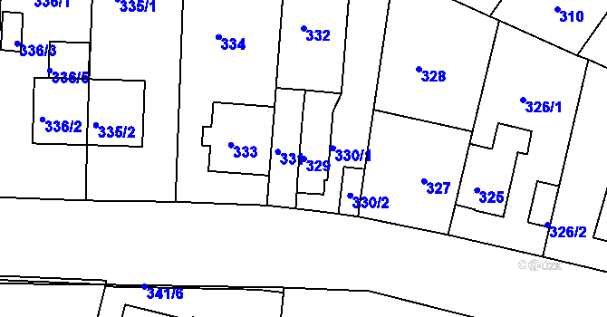Parcela st. 329 v KÚ Hlubočepy, Katastrální mapa