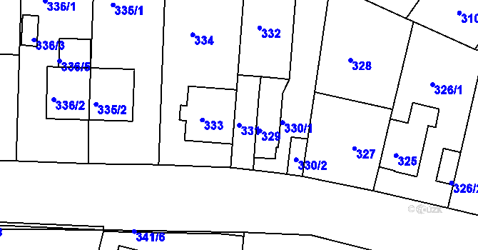 Parcela st. 331 v KÚ Hlubočepy, Katastrální mapa