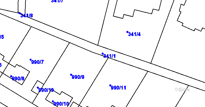 Parcela st. 341/1 v KÚ Hlubočepy, Katastrální mapa