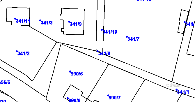 Parcela st. 341/8 v KÚ Hlubočepy, Katastrální mapa