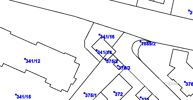 Parcela st. 341/14 v KÚ Hlubočepy, Katastrální mapa