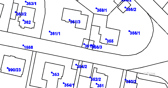 Parcela st. 361/2 v KÚ Hlubočepy, Katastrální mapa