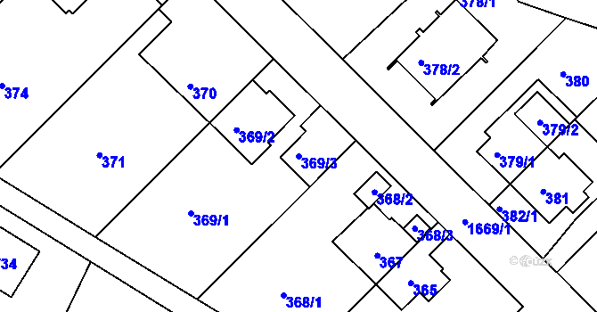 Parcela st. 369/3 v KÚ Hlubočepy, Katastrální mapa