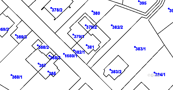 Parcela st. 381 v KÚ Hlubočepy, Katastrální mapa