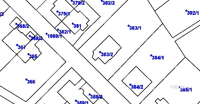 Parcela st. 383/2 v KÚ Hlubočepy, Katastrální mapa