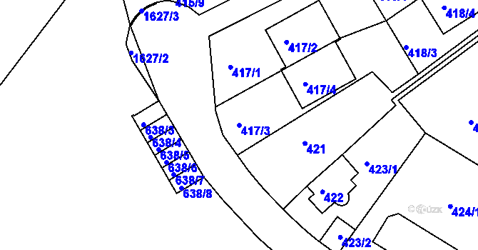 Parcela st. 417/3 v KÚ Hlubočepy, Katastrální mapa