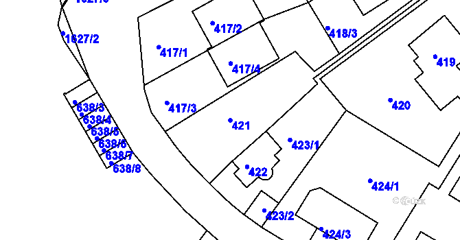 Parcela st. 421 v KÚ Hlubočepy, Katastrální mapa