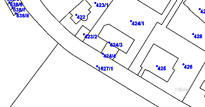 Parcela st. 424/4 v KÚ Hlubočepy, Katastrální mapa