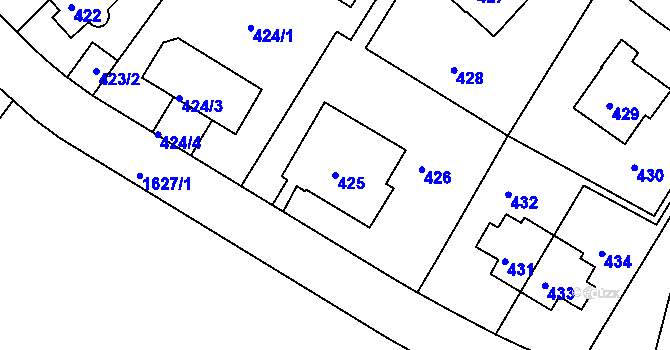 Parcela st. 425 v KÚ Hlubočepy, Katastrální mapa