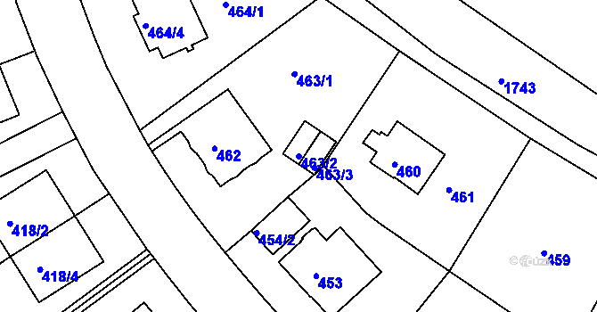 Parcela st. 463/2 v KÚ Hlubočepy, Katastrální mapa