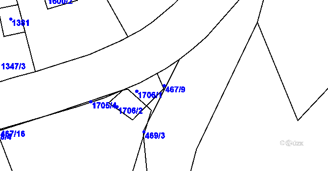 Parcela st. 467/9 v KÚ Hlubočepy, Katastrální mapa