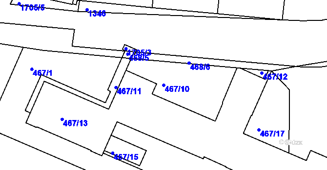Parcela st. 467/10 v KÚ Hlubočepy, Katastrální mapa