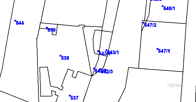 Parcela st. 543/2 v KÚ Hlubočepy, Katastrální mapa