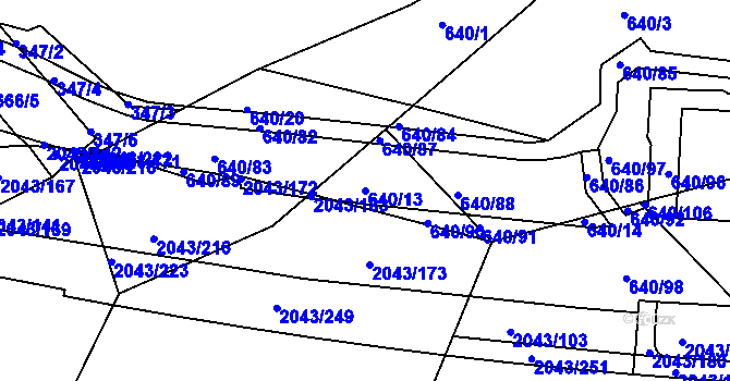 Parcela st. 640/13 v KÚ Hlubočepy, Katastrální mapa