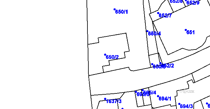Parcela st. 650/2 v KÚ Hlubočepy, Katastrální mapa