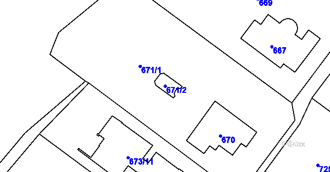 Parcela st. 671/2 v KÚ Hlubočepy, Katastrální mapa