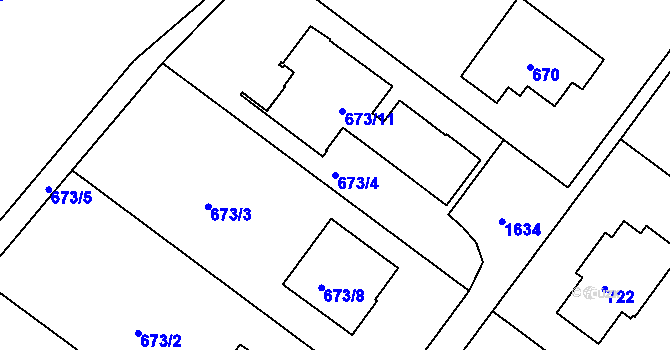 Parcela st. 673/4 v KÚ Hlubočepy, Katastrální mapa