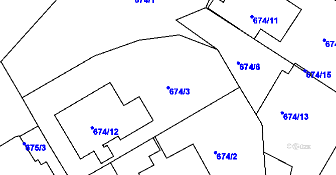 Parcela st. 674/3 v KÚ Hlubočepy, Katastrální mapa