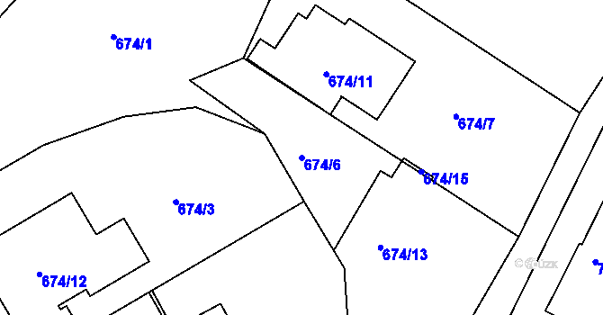 Parcela st. 674/6 v KÚ Hlubočepy, Katastrální mapa