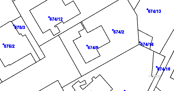 Parcela st. 674/9 v KÚ Hlubočepy, Katastrální mapa