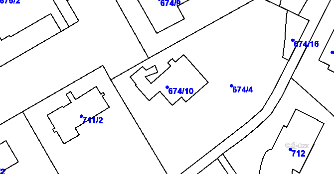 Parcela st. 674/10 v KÚ Hlubočepy, Katastrální mapa