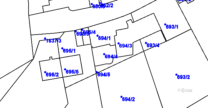 Parcela st. 694/4 v KÚ Hlubočepy, Katastrální mapa