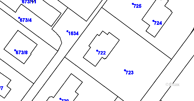 Parcela st. 722 v KÚ Hlubočepy, Katastrální mapa