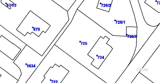 Parcela st. 725 v KÚ Hlubočepy, Katastrální mapa