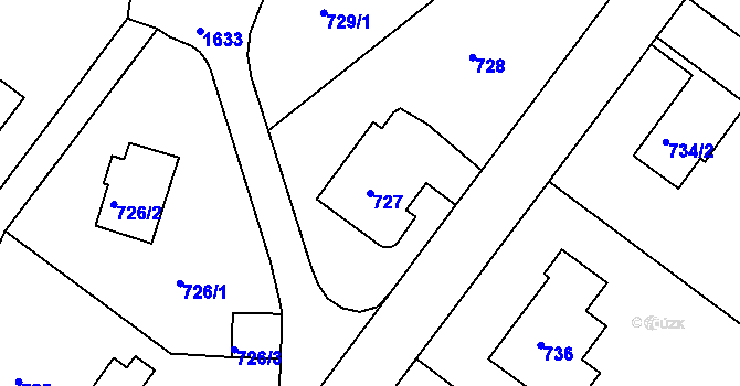 Parcela st. 727 v KÚ Hlubočepy, Katastrální mapa