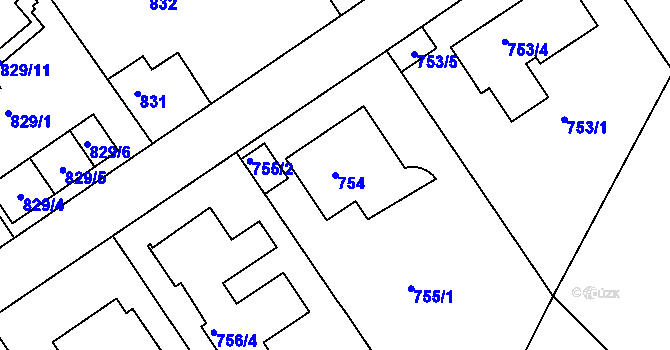 Parcela st. 754 v KÚ Hlubočepy, Katastrální mapa