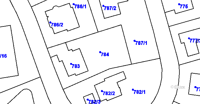 Parcela st. 784 v KÚ Hlubočepy, Katastrální mapa
