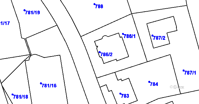 Parcela st. 786/2 v KÚ Hlubočepy, Katastrální mapa