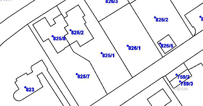 Parcela st. 825/1 v KÚ Hlubočepy, Katastrální mapa