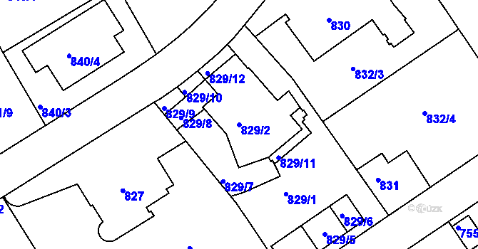 Parcela st. 829/2 v KÚ Hlubočepy, Katastrální mapa