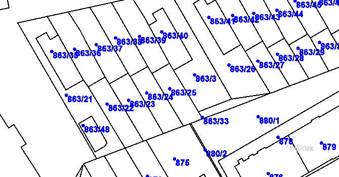 Parcela st. 863/25 v KÚ Hlubočepy, Katastrální mapa