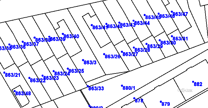 Parcela st. 863/26 v KÚ Hlubočepy, Katastrální mapa
