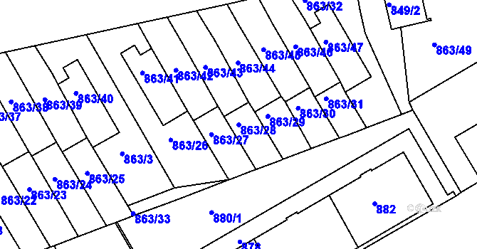 Parcela st. 863/28 v KÚ Hlubočepy, Katastrální mapa
