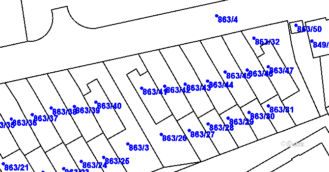 Parcela st. 863/42 v KÚ Hlubočepy, Katastrální mapa