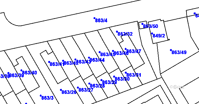 Parcela st. 863/45 v KÚ Hlubočepy, Katastrální mapa