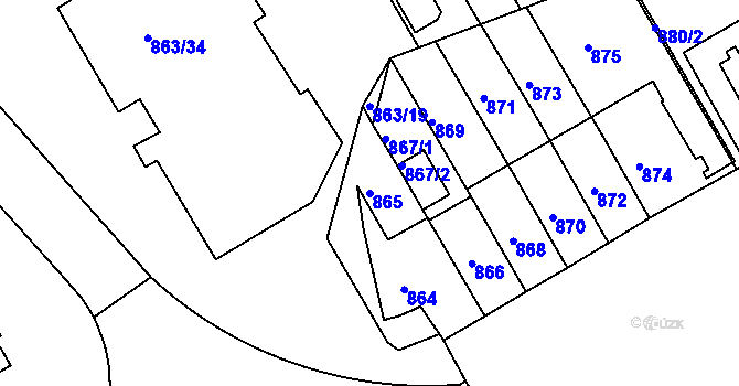 Parcela st. 865 v KÚ Hlubočepy, Katastrální mapa