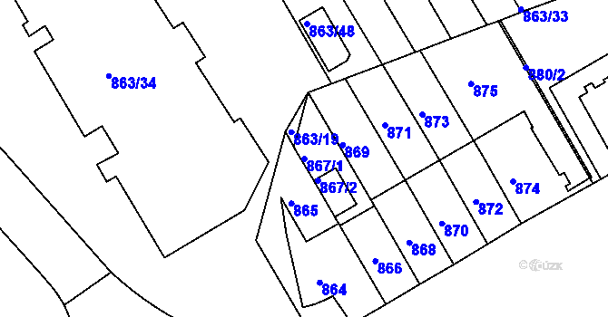 Parcela st. 867/1 v KÚ Hlubočepy, Katastrální mapa
