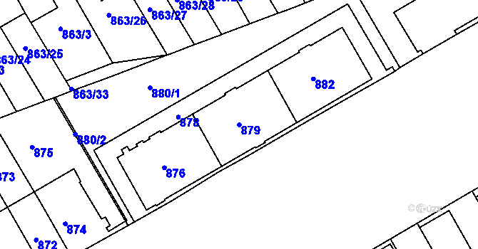 Parcela st. 879 v KÚ Hlubočepy, Katastrální mapa