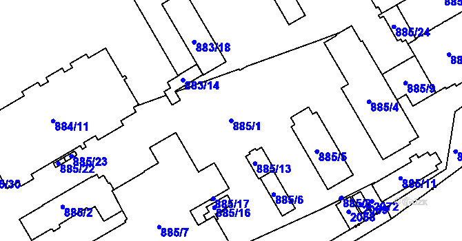 Parcela st. 885/1 v KÚ Hlubočepy, Katastrální mapa
